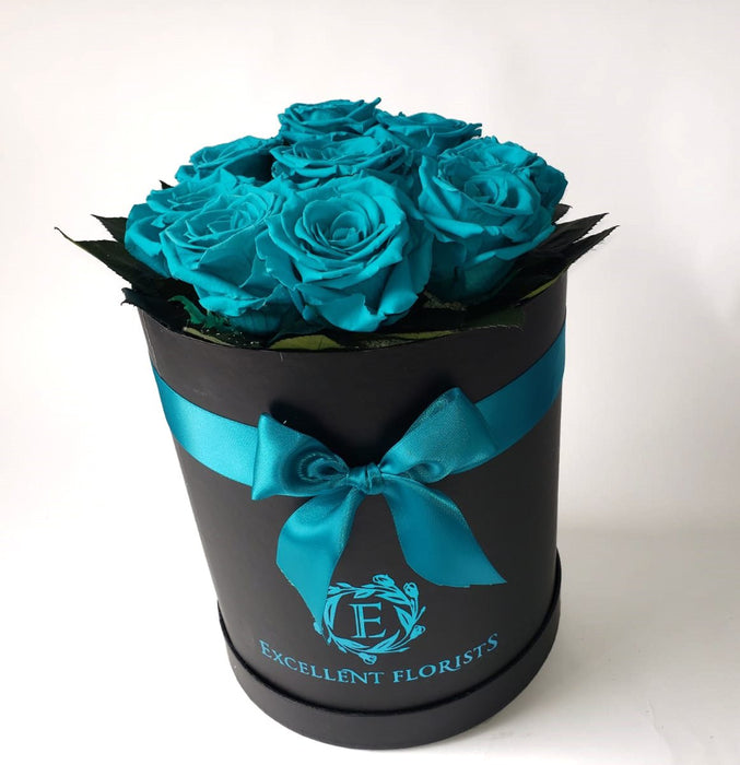 Small round Turquoise Preserved Roses 9-roses
