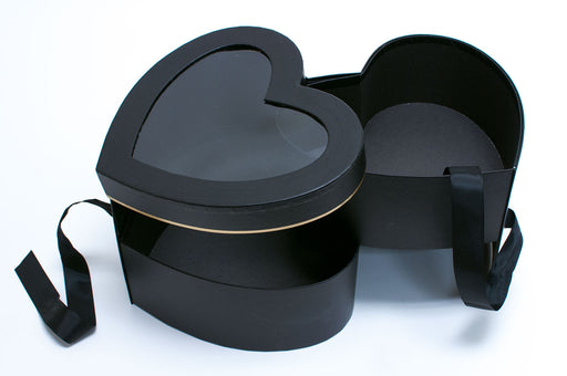 Black Heart Shape Flower Box with Window Lid (Two-Layers) | I free shipping